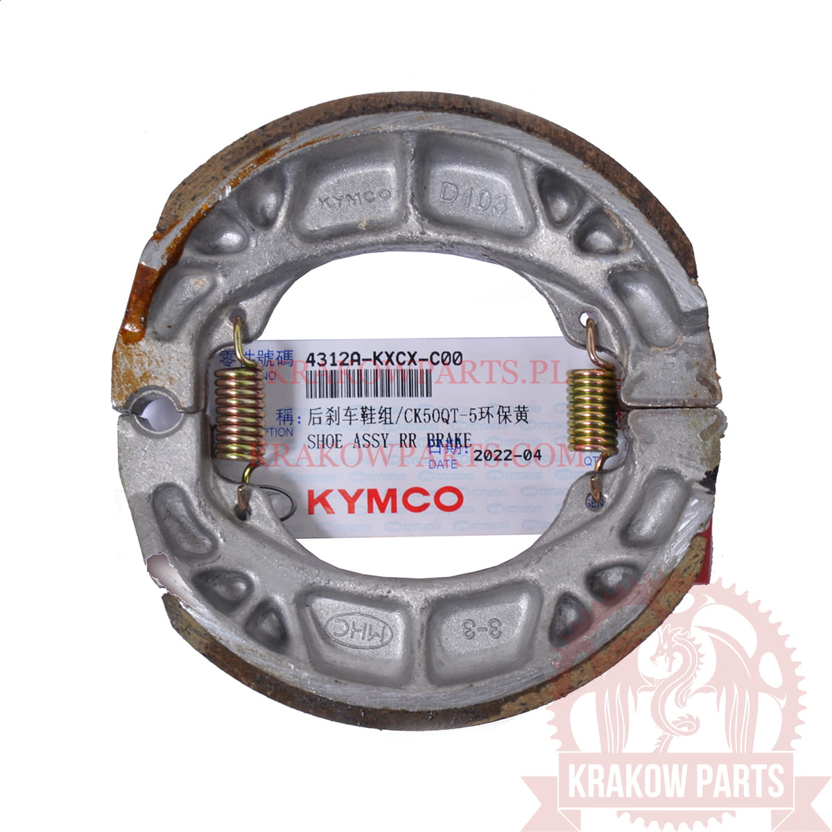KYMCO Rear Brake Shoe Assembly – Super 8 / Like 50 / Agility 50 OEM 4312A-KXCX-C00