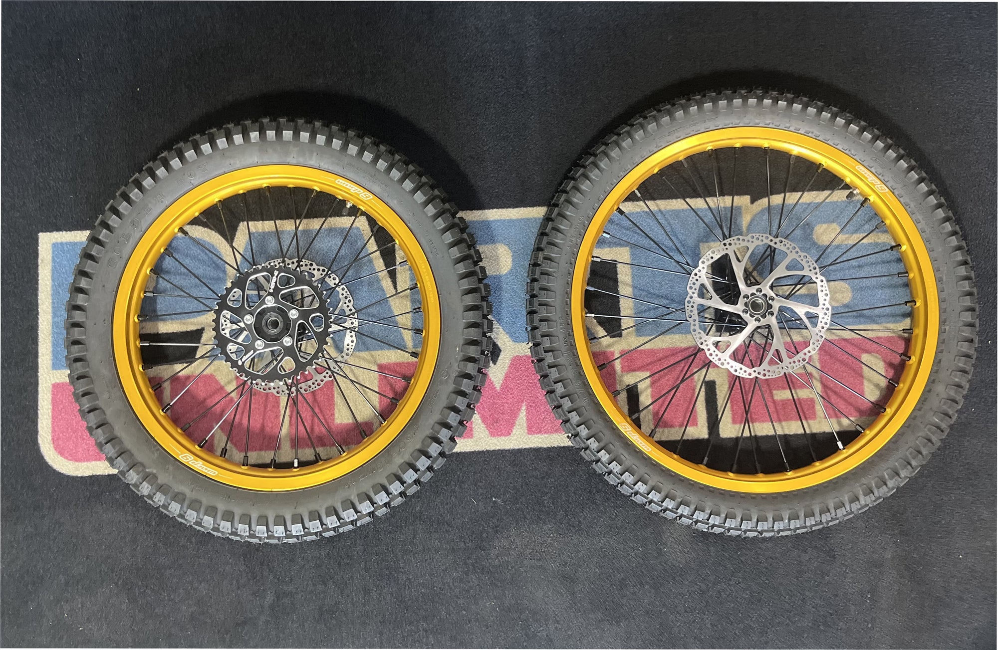 Warp 9 Complete Wheel Set for Talaria Sting | 21" Front & 18" Rear | Gold Rims, Black Spokes, Nipples, Hubs