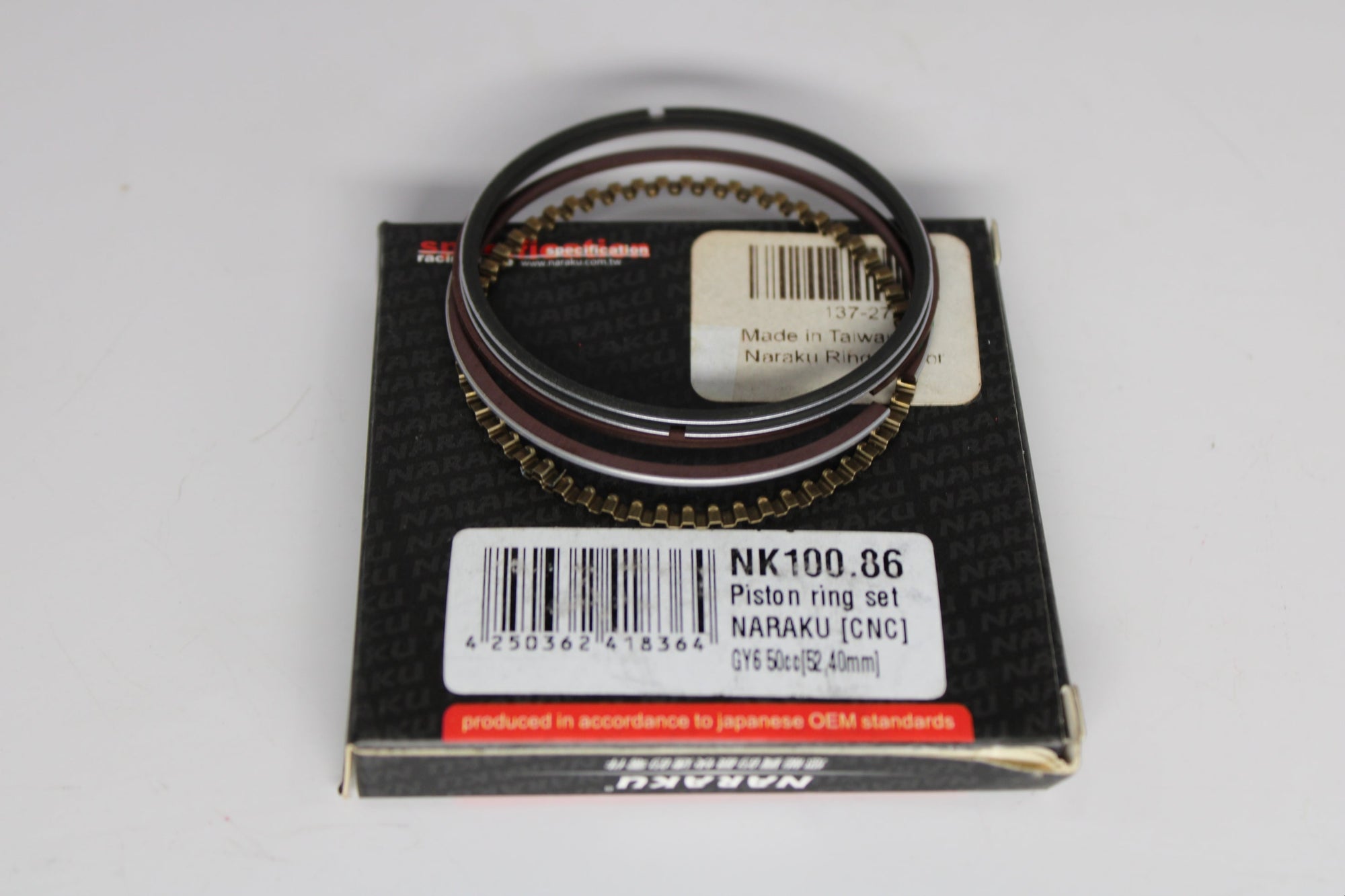Naraku 52.4mm Piston Ring Set – QMB139 / GY6 50cc – Part #100.86