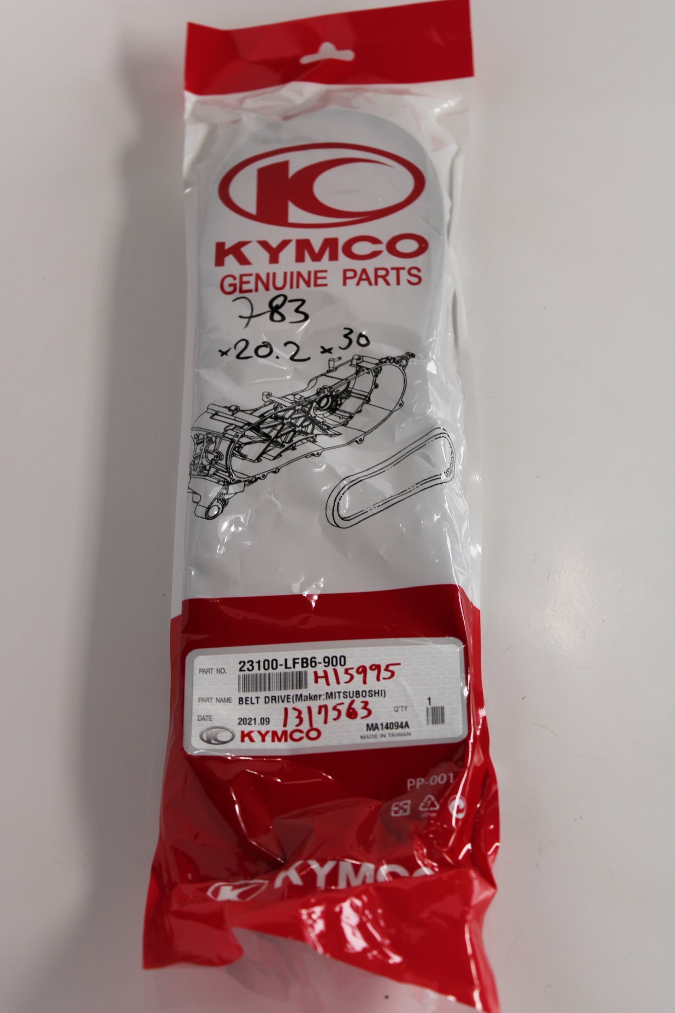 Kymco Drive Belt 783x20.2x30 – OEM CVT Belt for Like / People 150 – 23100-LFB6-900