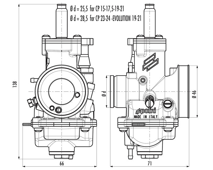 POLINI Carburetor – 30mm (D.30)